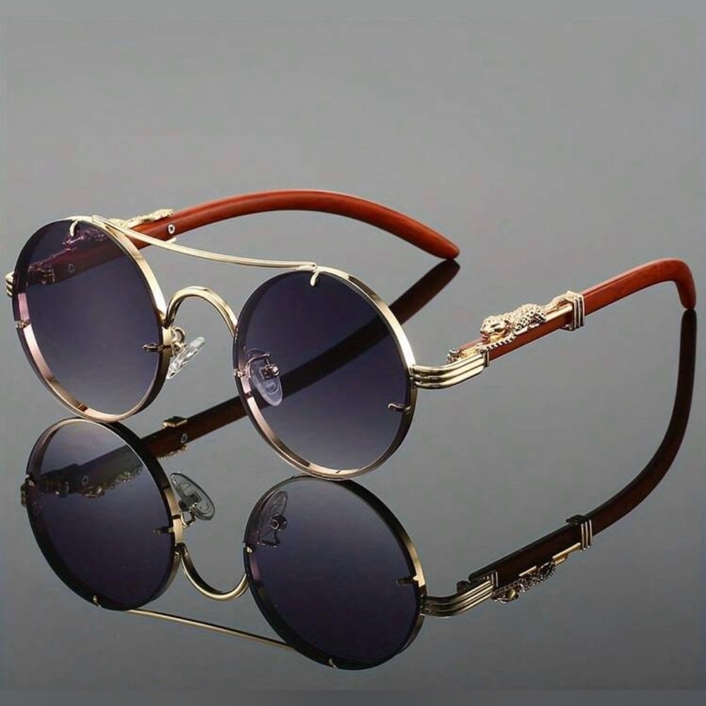 Gold and Brown Round Sunglasses
